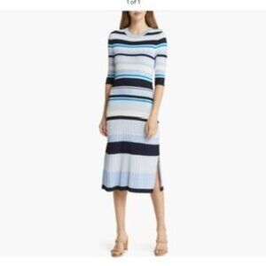 Boss Striped Midi Dress in Light Blue, Navy & White